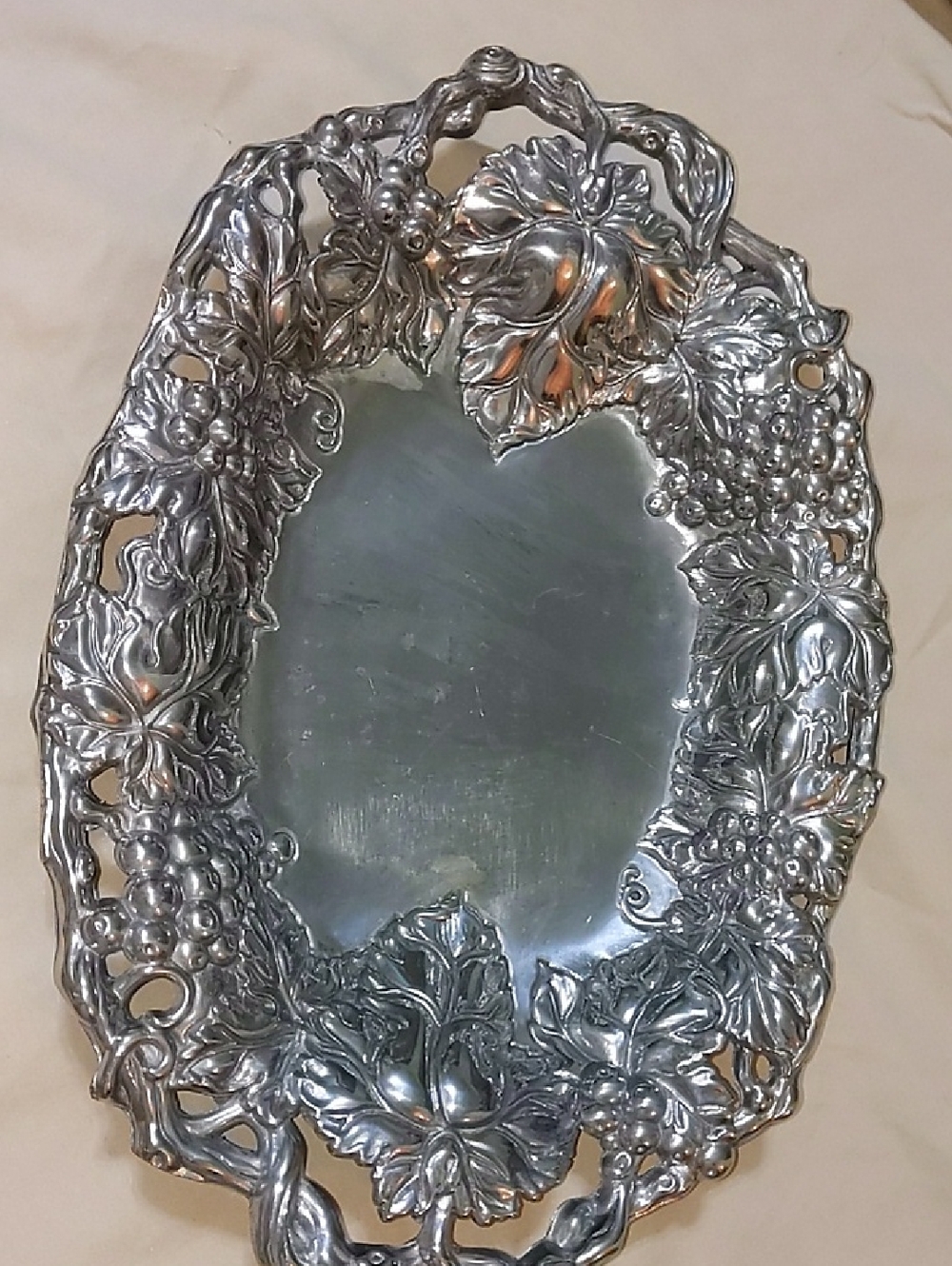Arthur Court Ornate Silver-Plated Decorative Tray with Grape and Leaf Motif